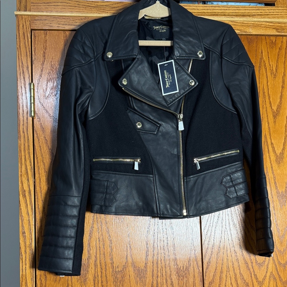 Juicy Couture Black Leather Jacket with Silver Details